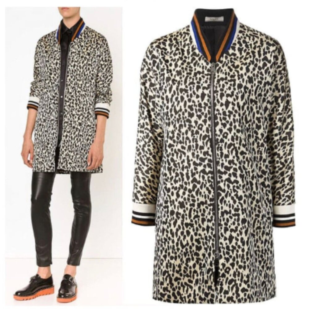 Bouchra Jarrar Leopard-Print Long Bomber Jacket Leopard Women's Size 44 (US 8)